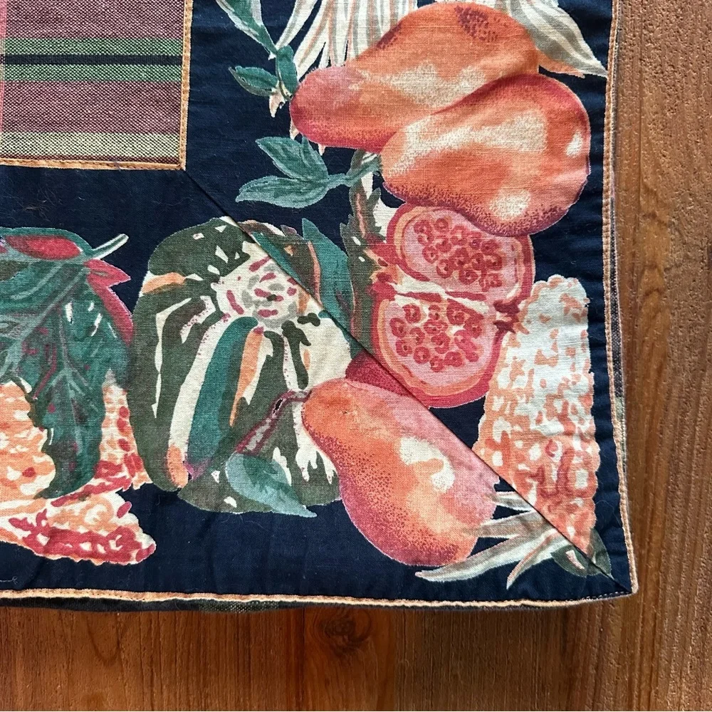 April Cornell Plaid Fruit Border Cotton Tablecloth Autumn Harvest Vintage Square